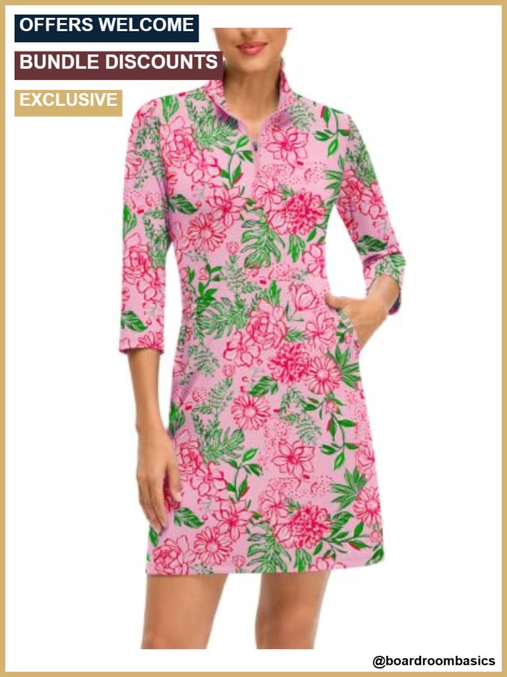 Women's Golf Dress 1/4 Zip Long Sleeve Athletic Dress with Shorts Pockets UPF